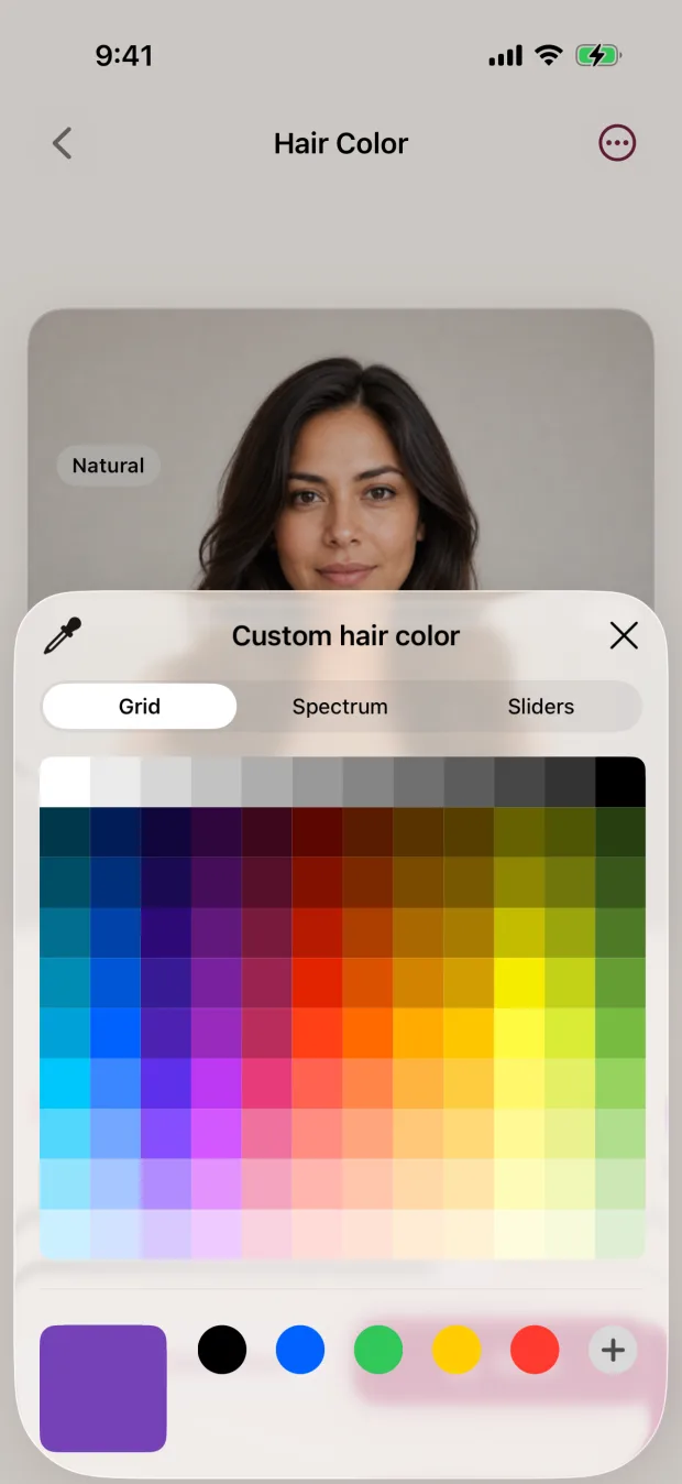 Apple custom color controls inside the Local Hair Color editor