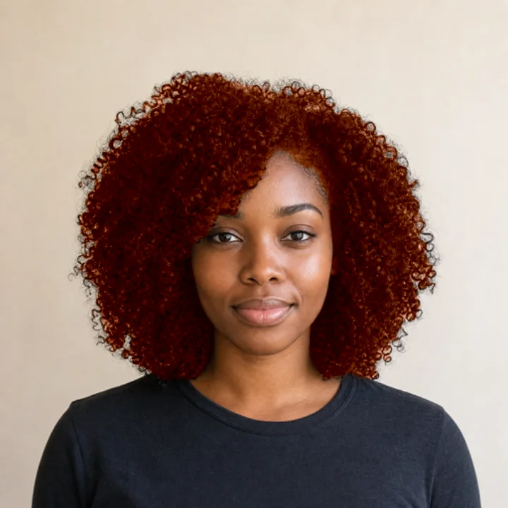 Copper hair color preview on coily hair
