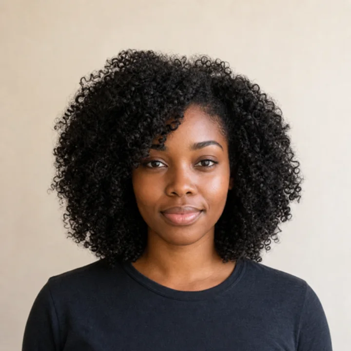 Portrait with visible coily hair separated from a simple background
