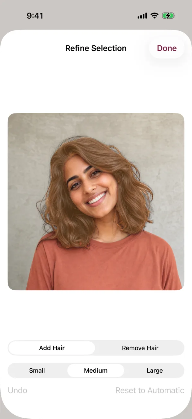 Manual Add Hair and Remove Hair controls with three brush sizes